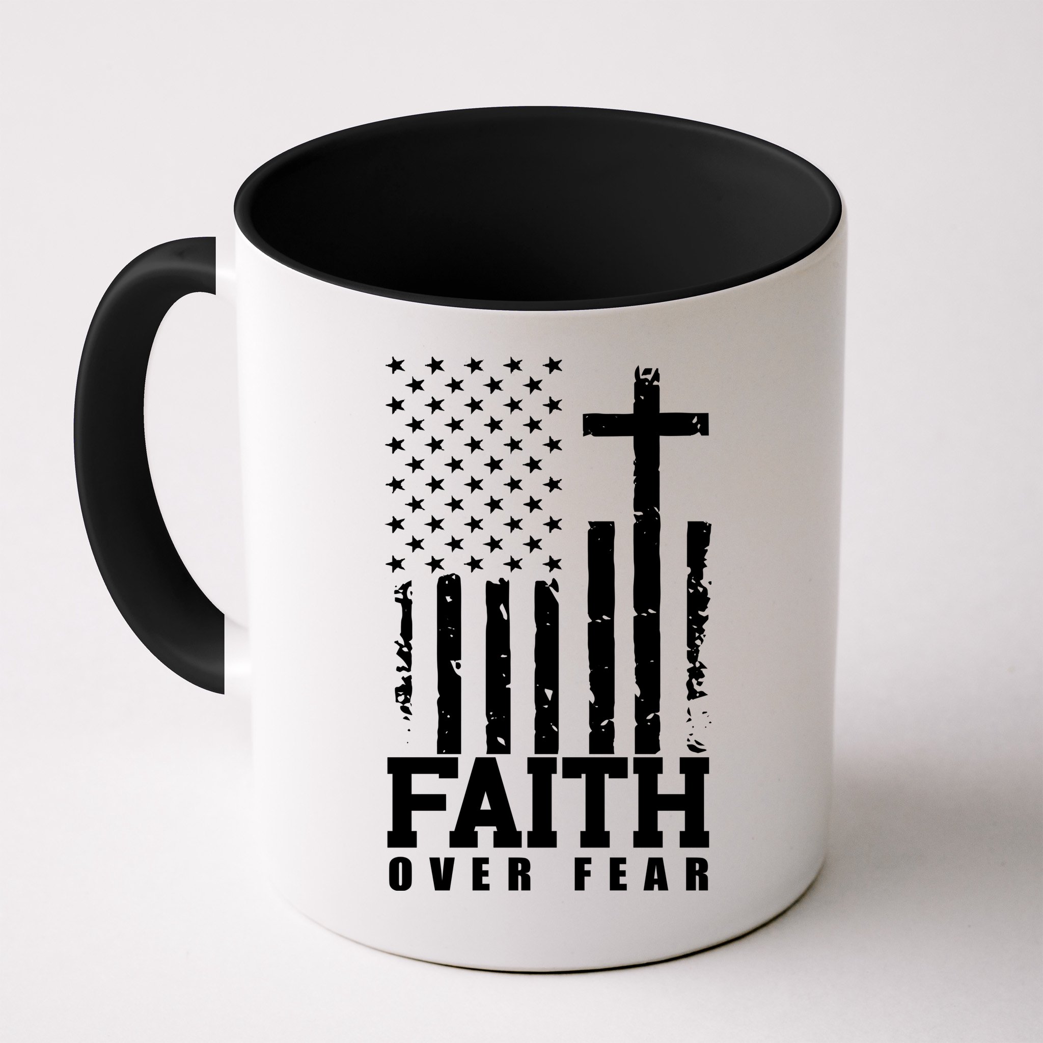 Faith Over Fear American Flag Cross Mug