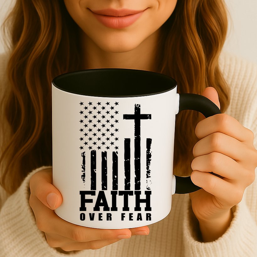 Faith Over Fear American Flag Cross Mug