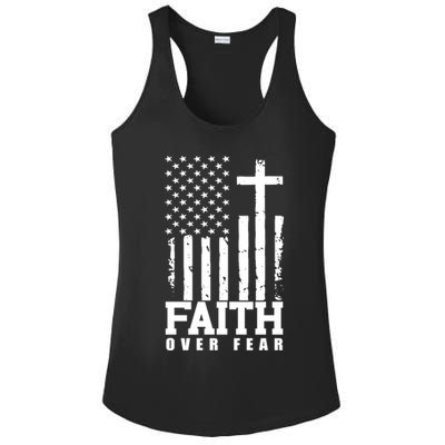 Faith Over Fear American Flag Cross Ladies PosiCharge Competitor Racerback Tank