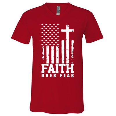Faith Over Fear American Flag Cross V-Neck T-Shirt