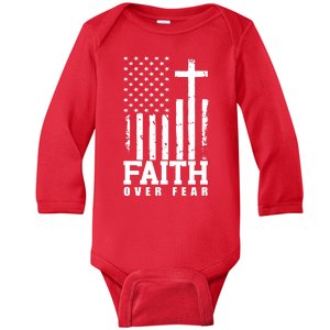 Faith Over Fear American Flag Cross Baby Long Sleeve Bodysuit