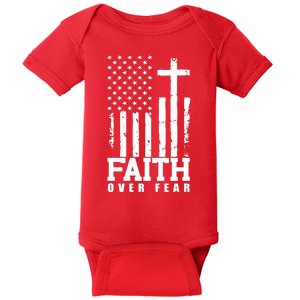 Faith Over Fear American Flag Cross Baby Bodysuit