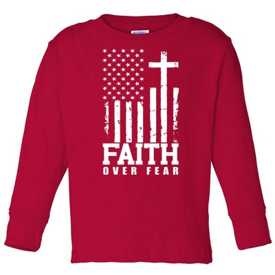 Faith Over Fear American Flag Cross Toddler Long Sleeve Shirt