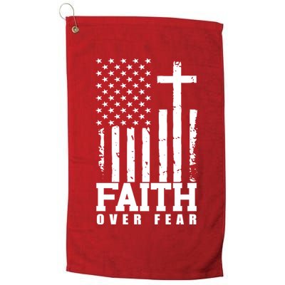 Faith Over Fear American Flag Cross Golf Towel