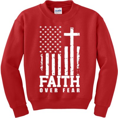 Faith Over Fear American Flag Cross Kids Sweatshirt