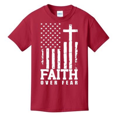 Faith Over Fear American Flag Cross Kids T-Shirt