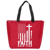 Faith Over Fear American Flag Cross Zip Tote Bag