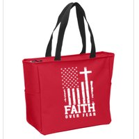Faith Over Fear American Flag Cross Zip Tote Bag