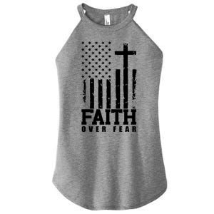 Faith Over Fear American Flag Cross Women's Perfect Tri Rocker Tank