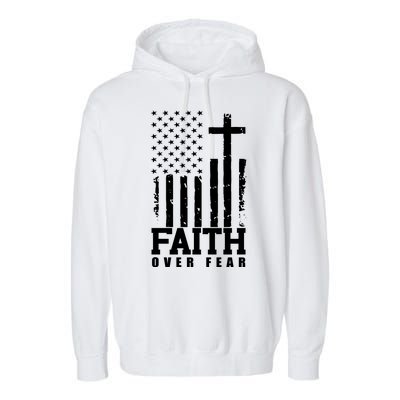 Faith Over Fear American Flag Cross Garment-Dyed Fleece Hoodie