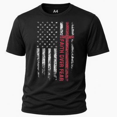 Faith Over Fear Cool Christian Cross American USA Flag Performance Shirt