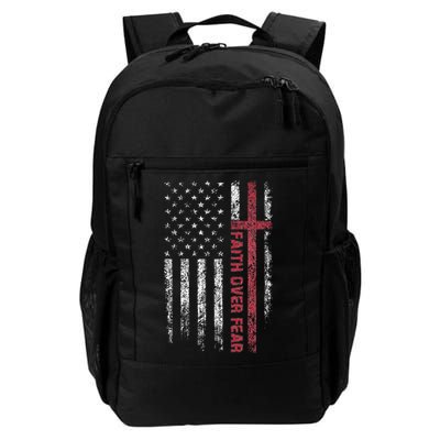 Faith Over Fear Cool Christian Cross American USA Flag Backpack