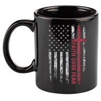 Faith Over Fear Cool Christian Cross American USA Flag 11oz C Handle Ceramic Mug