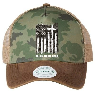 Faith Over Fear Christian Cross Camouflage American Flag Legacy Tie Dye Trucker Hat