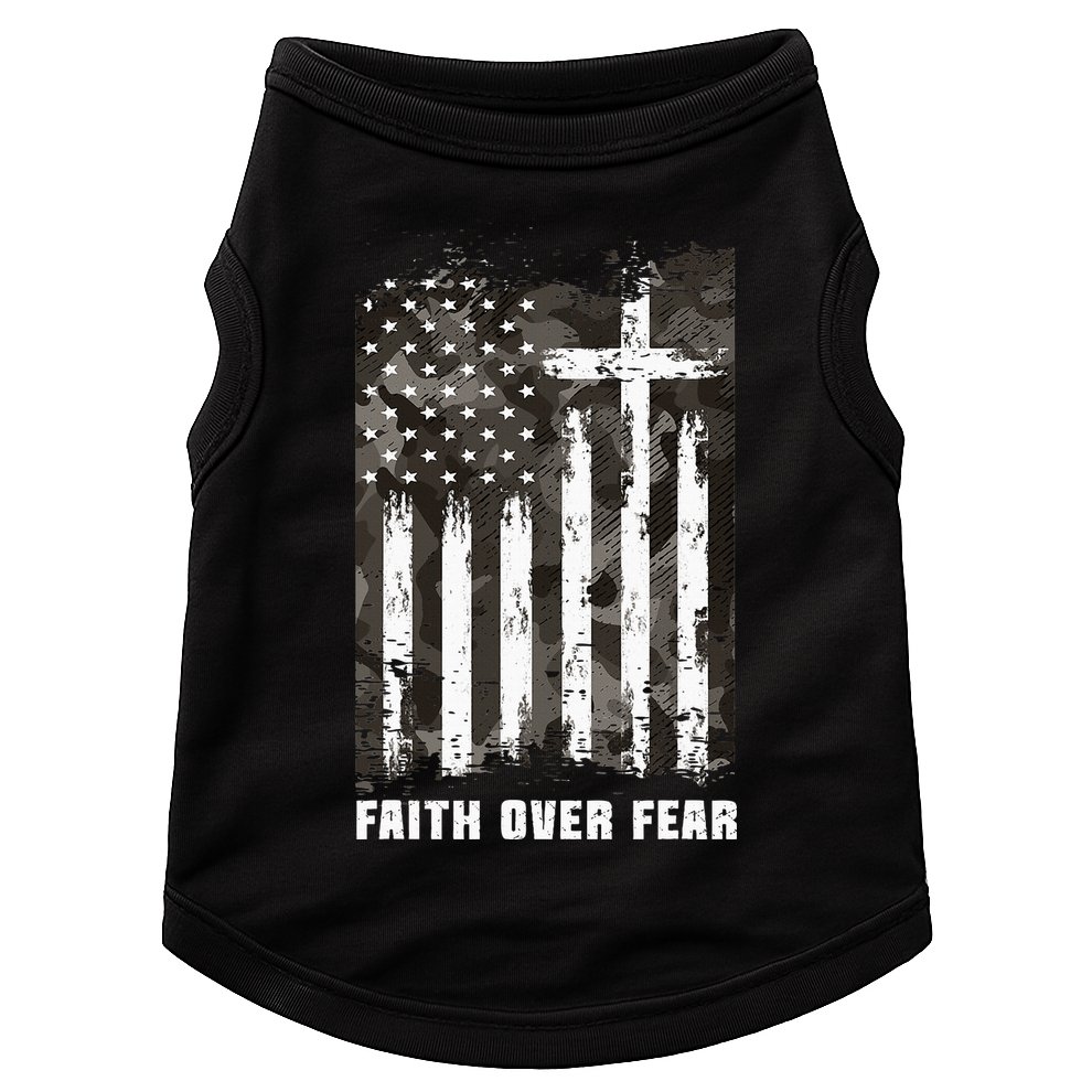 Faith Over Fear Christian Cross Camouflage American Flag Doggie Tank