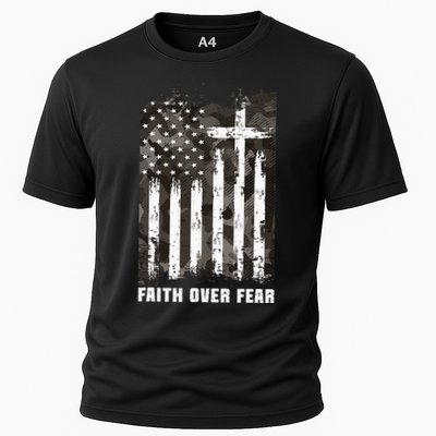 Faith Over Fear Christian Cross Camouflage American Flag Performance Shirt