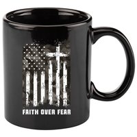 Faith Over Fear Christian Cross Camouflage American Flag 11oz C Handle Ceramic Mug