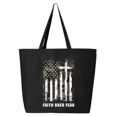 Faith Over Fear Christian Cross Camouflage American Flag 25L Jumbo Tote