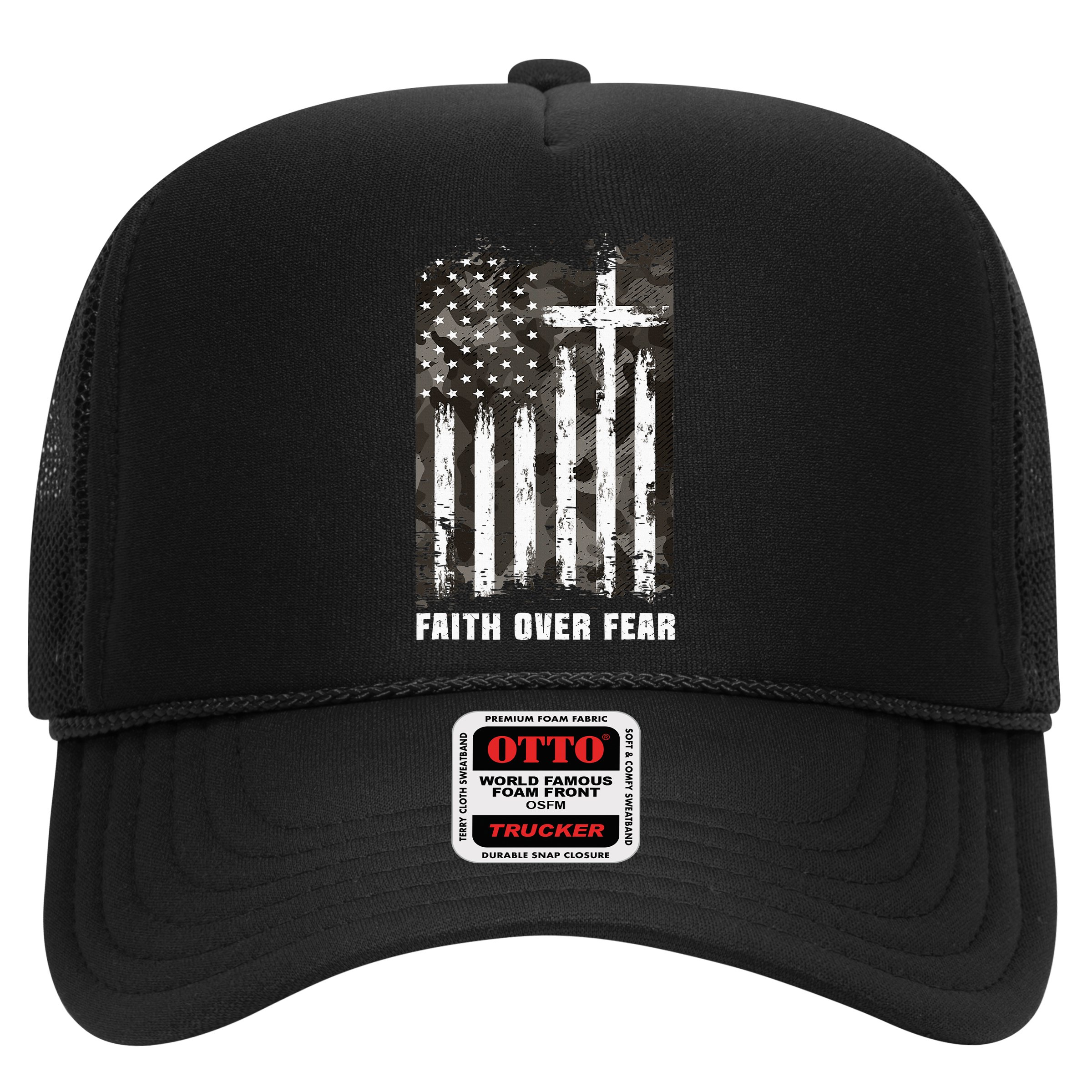 Faith Over Fear Christian Cross Camouflage American Flag Hat