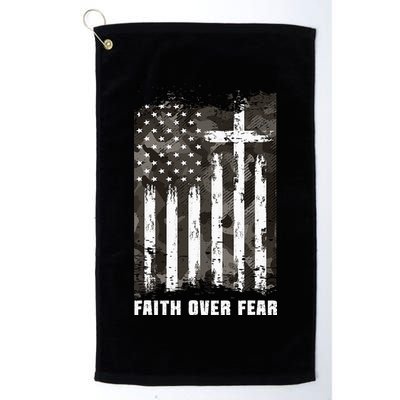 Faith Over Fear Christian Cross Camouflage American Flag Golf Towel