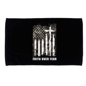 Faith Over Fear Christian Cross Camouflage American Flag Microfiber Hand Towel