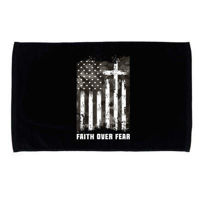 Faith Over Fear Christian Cross Camouflage American Flag Microfiber Hand Towel