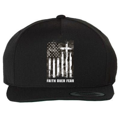 Faith Over Fear Christian Cross Camouflage American Flag Wool Snapback Cap