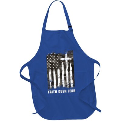 Faith Over Fear Christian Cross Camouflage American Flag Full-Length Apron With Pockets