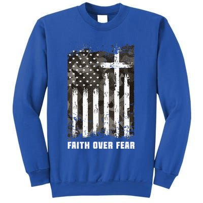 Faith Over Fear Christian Cross Camouflage American Flag Sweatshirt