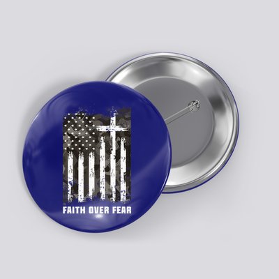 Faith Over Fear Christian Cross Camouflage American Flag Button