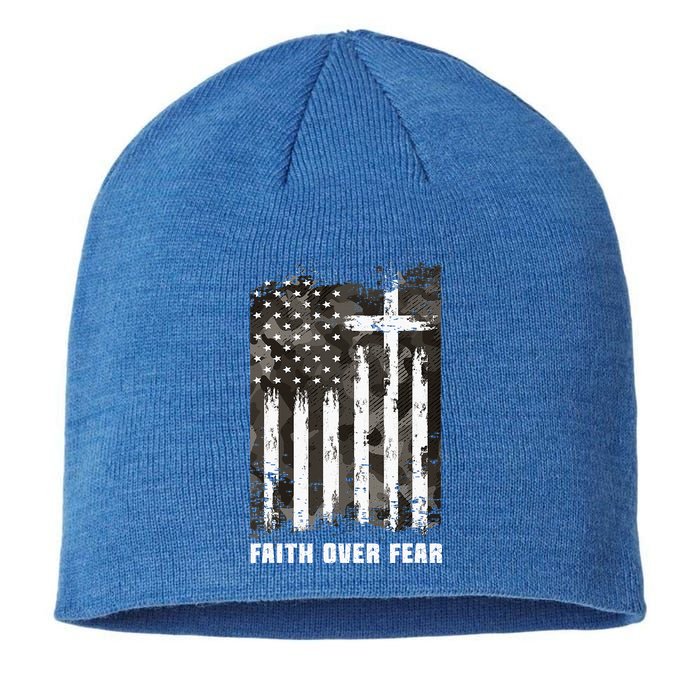 Faith Over Fear Christian Cross Camouflage American Flag Sustainable Beanie