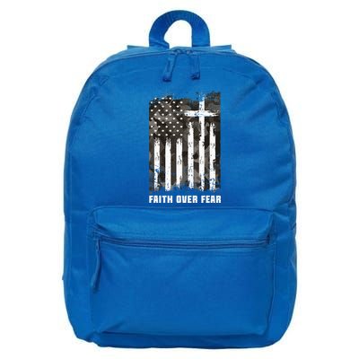 Faith Over Fear Christian Cross Camouflage American Flag 16 in Basic Backpack