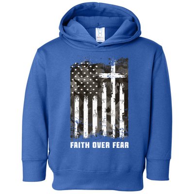 Faith Over Fear Christian Cross Camouflage American Flag Toddler Hoodie