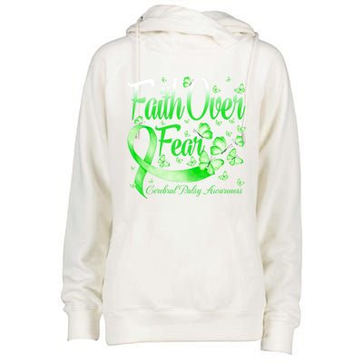 Faith Over Fear Cerebral Palsy Awareness Butterfly Gift Womens Funnel Neck Pullover Hood