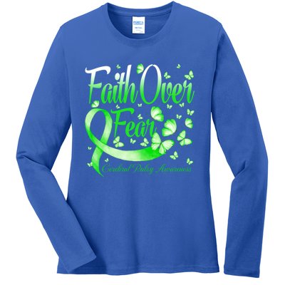 Faith Over Fear Cerebral Palsy Awareness Butterfly Gift Ladies Long Sleeve Shirt