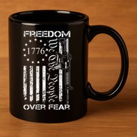 Freedom Over Fear Pro Gun USA Flag 2nd Amendment 11oz C Handle Ceramic Mug
