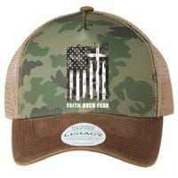 Faith Over Fear Christian Cross Camouflage American Flag Legacy Tie Dye Trucker Hat