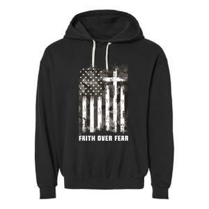 Faith Over Fear Christian Cross Camouflage American Flag Garment-Dyed Fleece Hoodie