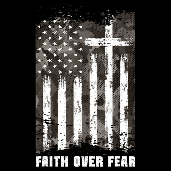 Faith Over Fear Christian Cross Camouflage American Flag Button