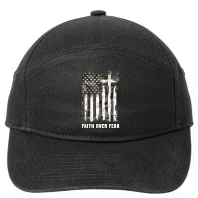Faith Over Fear Christian Cross Camouflage American Flag 7-Panel Snapback Hat