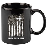 Faith Over Fear Christian Cross Camouflage American Flag 11oz C Handle Ceramic Mug