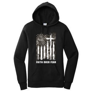 Faith Over Fear Christian Cross Camouflage American Flag Women's Pullover Hoodie