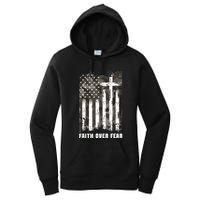 Faith Over Fear Christian Cross Camouflage American Flag Women's Pullover Hoodie