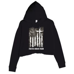 Faith Over Fear Christian Cross Camouflage American Flag Crop Fleece Hoodie