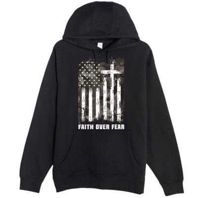 Faith Over Fear Christian Cross Camouflage American Flag Premium Pullover Hoodie