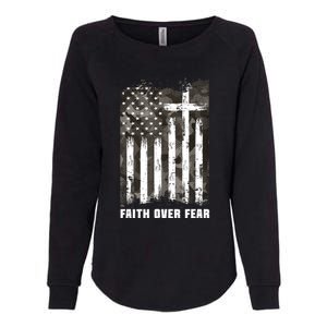 Faith Over Fear Christian Cross Camouflage American Flag Womens California Wash Sweatshirt