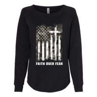 Faith Over Fear Christian Cross Camouflage American Flag Womens California Wash Sweatshirt