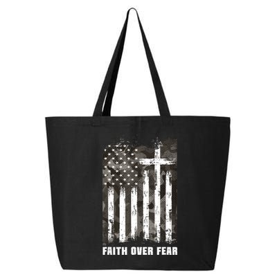 Faith Over Fear Christian Cross Camouflage American Flag 25L Jumbo Tote
