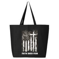 Faith Over Fear Christian Cross Camouflage American Flag 25L Jumbo Tote