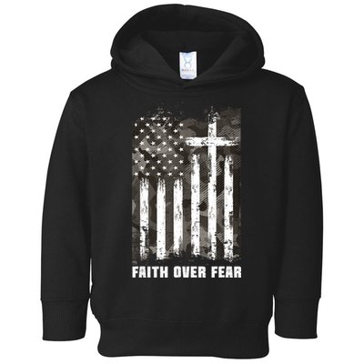 Faith Over Fear Christian Cross Camouflage American Flag Toddler Hoodie